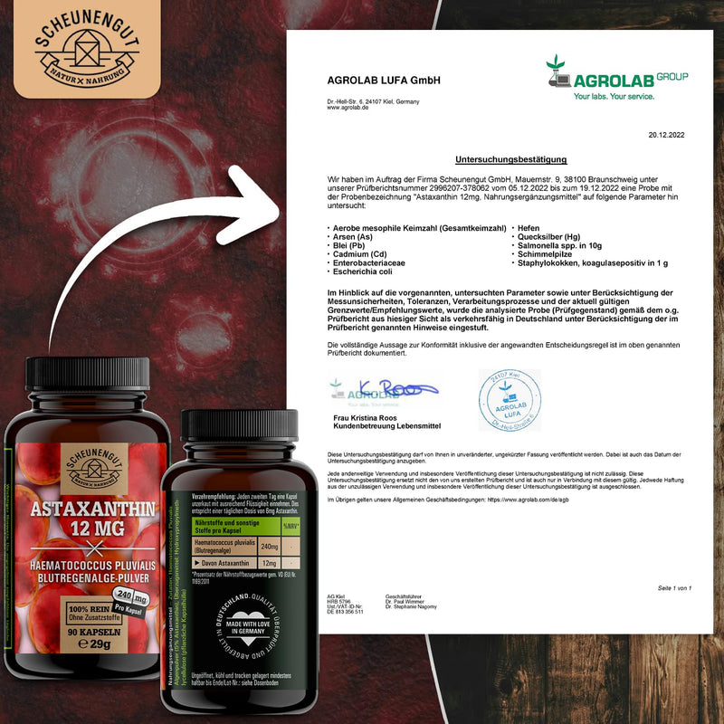 Astaxanthin -12mg- IMPORTANT: Oxidation-free due to esterified structure I Direct purchase from France (not Chinese goods) I Certified high-dose astaxanthin -90 pieces- SCHEUNENGUT® - NewNest Australia