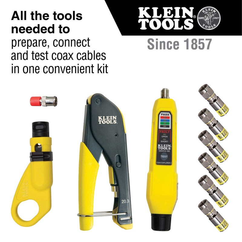 Klein Tools VDV002-818 Coax Cable Tester / Cable Installation Kit, Cable Stripper, Crimper, Coax Explorer 2, and 6 F Compression Connectors - NewNest Australia