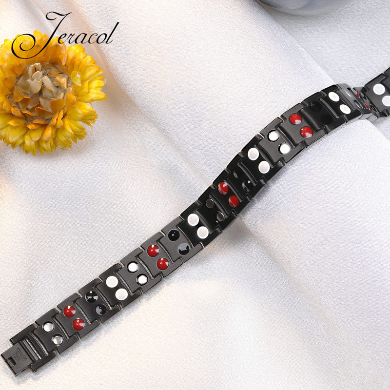 Jeracol Titanium Steel Magnetic Bracelets for Men,4 Element Double Row Strength Magnets Wristband Magnetic Brazaletes with Free Links Removal Tool & Jewelry Gift Box A-black - NewNest Australia