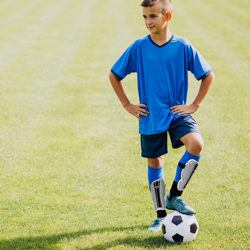 Luwint Kids Soccer Shin Guards with Ankle Protection, Comfortable Child Calf Pads Protective Gear Soccer Equipment for 8-12 Yrs Silver+Black Small - NewNest Australia