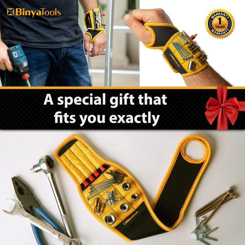 BinyaTools Magnetic Wristband With Super Strong Magnets Holds Screws, Nails, Drill Bit. Unique Wrist Support Design Cool Handy Gadget Gift for Fathers, Boyfriends, Handyman, Electrician, Contractor Black-Yellow - NewNest Australia