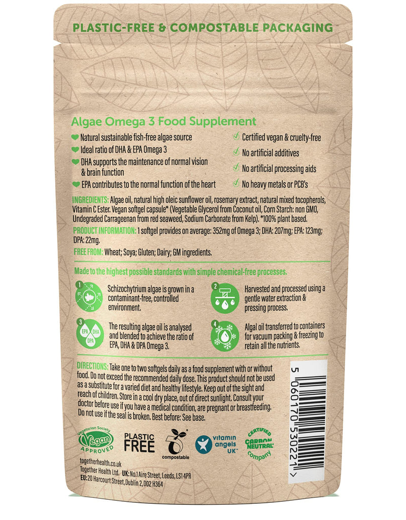 Algae Omega 3 – Together Health – Pure Algae Omega 3 – Unique Plant Source of DHA & EPA – Vegan Friendly - Made in The UK – 30 Softgels 30 Count (Pack of 1) - NewNest Australia