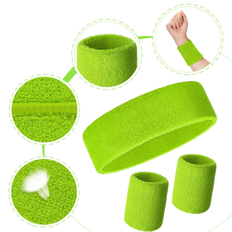Bememo 6 Pieces Striped Sweatbands Set, Includes 2 Pieces Sports Headband and 4 Pieces Wristbands Sweatbands Colorful Striped Sweatband Set for Men and Women Neon Green - NewNest Australia