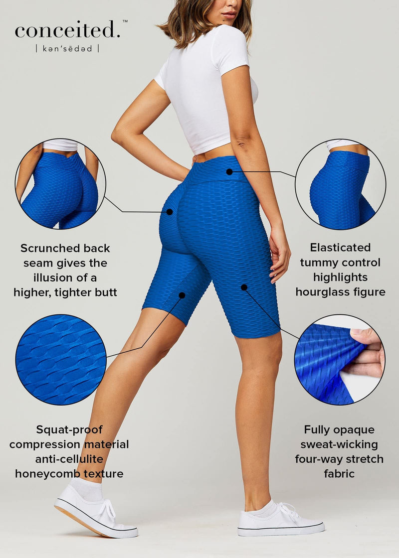 Women's High Waist Active Stretch Yoga Pants - Tummy Control Anti Cellulite Workout Ruched Butt Textured Leggings Bike Short - Navy Large-X-Large - NewNest Australia