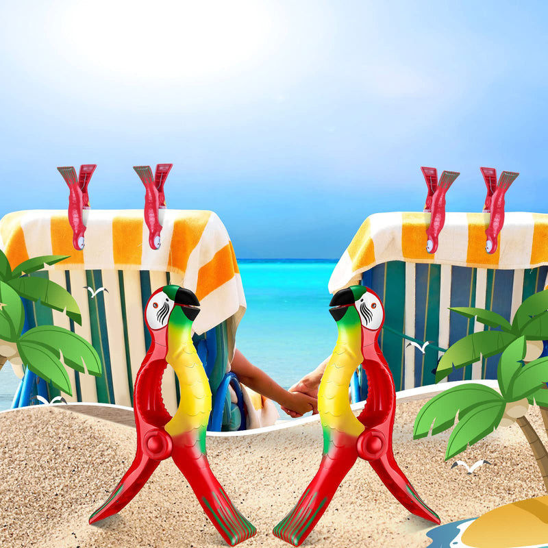 8 Pieces Parrot Style Beach Towel Clips Beach Chair Clips Towels Portable Beach Towel Holder for Towels Cruise Pool Patio Holiday Outdoor Clothes Pins Keeping Your Cloth or Towel from Blowing (Red) Red - NewNest Australia