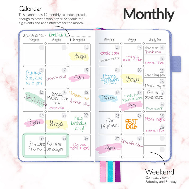 GoGirl Planner and Organizer for Women – Pocket Size Weekly Planner, Goals Journal & Agenda to Improve Time Management, Productivity & Live Happier. Undated – Start Anytime, Lasts 1 Year - Lavender Pocket (3.5'' x 6.2'') - NewNest Australia