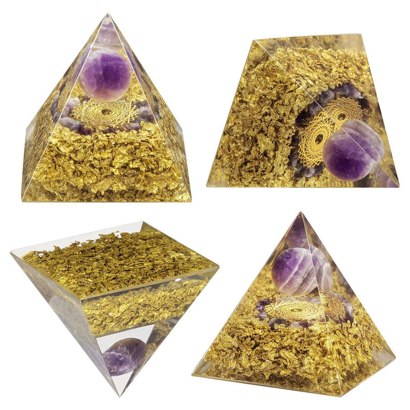 NewNest Australia - Yatming Crown Chakra Symbol & Amethyst Orgone Pyramid Crystal Energy Generator for Protection Reiki Healing #2-Amethyst 