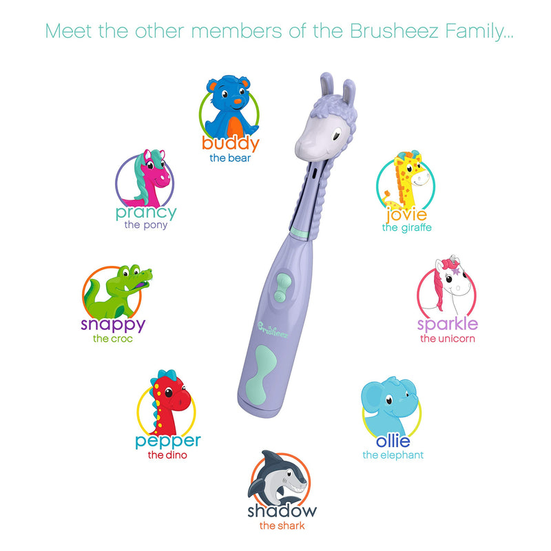 Brusheez® Kids Electric Toothbrush Set - Battery Operated, Soft Bristles, Easy-Press Power Button, 2 Brush Heads, Animal Cover, Sand Timer, Rinse Cup, and Storage Base - Ages 3+ (Luna The Llama) Luna the Llama - NewNest Australia