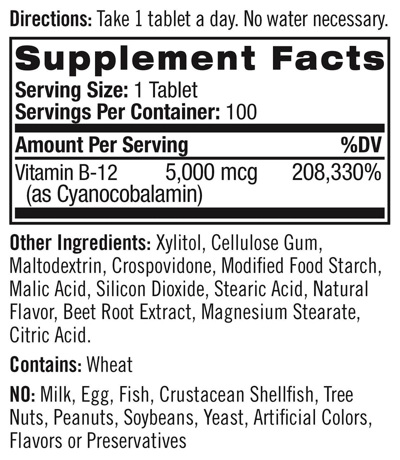 Natrol Vitamin B12 Fast Dissolve Tablets, Promotes Energy, Supports a Healthy Nervous System, Maximum Strength, Strawberry Flavor, 5,000mcg, 100 Count 100 Count (Pack of 1) 100 Tablets - NewNest Australia