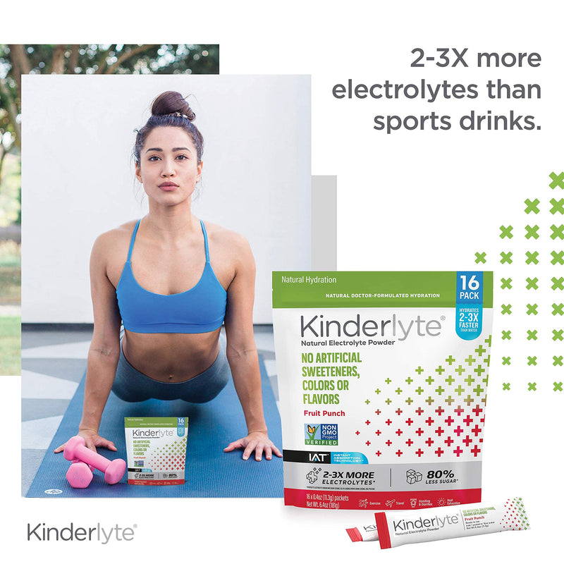 Kinderlyte Electrolyte Powder, Rapid Hydration, Easy Open Packets, Supplement Drink Mix (Fruit Punch, 16 Count) Fruit Punch 0.4 Ounce (Pack of 16) - NewNest Australia