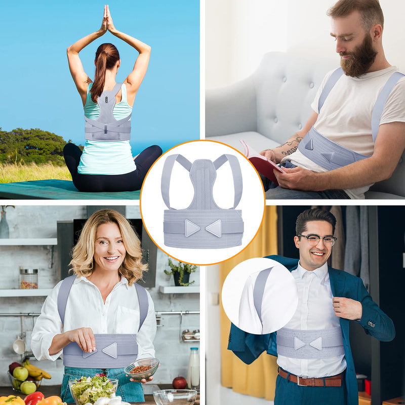 Posture Corrector Men and Women Shoulder Support -Aollop Back Support Back Brace with Breathable Adjustable Elastic Bands Support Bars Posture Improve Back Pain Association Lower Lumbar Relief-Grey Grey - NewNest Australia