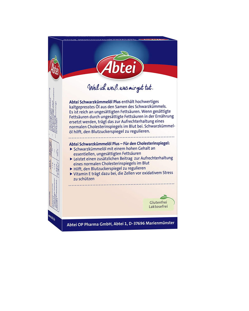 Abtei Black Cumin Oil Plus - with Vitamin E - Dietary Supplement for Cholesterol and Blood Sugar Levels - 1 x 48 Capsules 48 Pieces (Pack of 1) - NewNest Australia