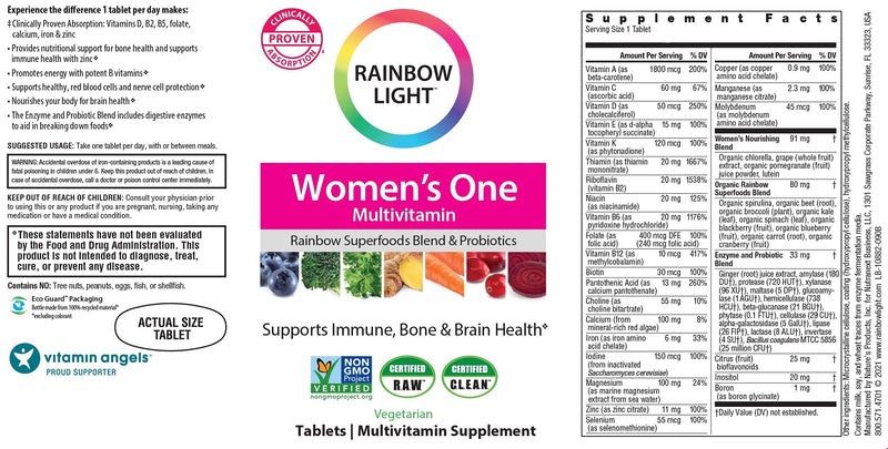 Rainbow Light Women’s One Multivitamin – High Potency with Vitamin C, D & Zinc for Immune Support, Non-GMO, Vegetarian – 90 Tablets (3 Month Supply) - NewNest Australia