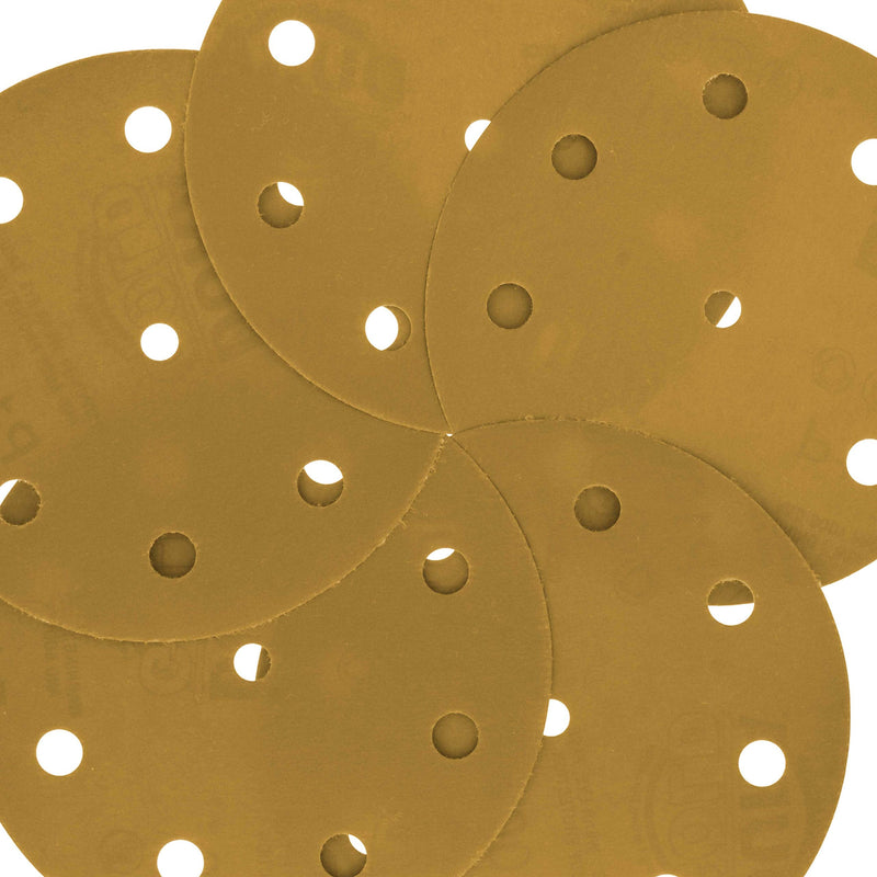 Dura-Gold Premium 5" Gold Sanding Discs - 1000 Grit (Box of 50) - 9 Hole Pattern Dustless Hook & Loop Backing Sandpaper for DA Sanders, Aluminum Oxide Abrasive - Sand Automotive Paint Woodworking Wood 1000-Grit - NewNest Australia
