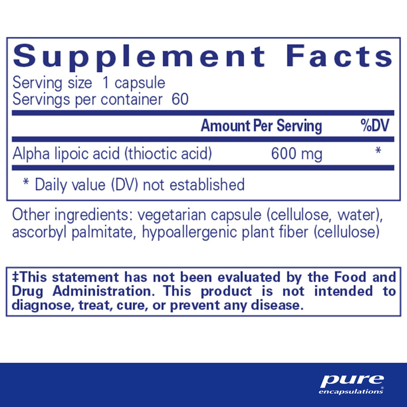 Pure Encapsulations Alpha Lipoic Acid 600 mg | ALA Supplement for Liver Support, Antioxidants, Nerve and Cardiovascular Health, Free Radicals, and Glucose Support* | 60 Capsules 60 Count (Pack of 1) - NewNest Australia