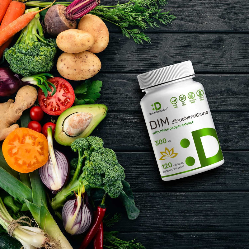 DIM Supplement 300mg, 120 Veggie Caps, 4 Months Supply, 2-1 Formula, Diindolylmethane DIM Plus Black Pepper Extract, Estrogen Balance, Supports Acne & PCOS Relief - NewNest Australia
