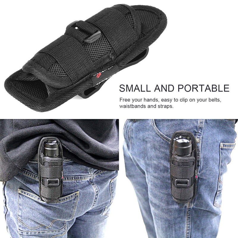 ULTRAFIRE 2PCS 402 Flashlight Pouch Holster,Stretchy Nylon Handheld LED Flashlights Duty Belt Holder,Universal Sizing,with 360 Degrees Rotatable Clip (5.8x2.5in),Black - NewNest Australia