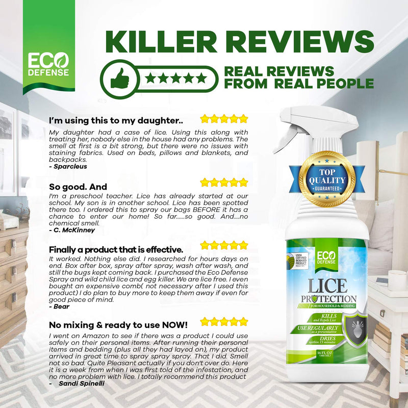 Eco Defense USDA Biobased Lice Spray for Furniture, Bedding, and Home - Natural Extra Strength Treatment Kills Head Lice, Eggs and Super Lice - Family Friendly Lice Killer - Keeps Home Free of Lice - NewNest Australia