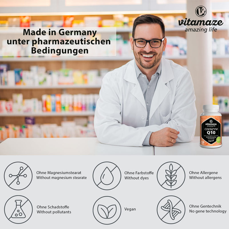 Coenzyme Q10 high dose, 200 mg per capsule, vegan, 120 capsules for 4 months, 98% ubiquinone with optimal bioavailability, without unnecessary additives, Made in Germany 4 month supply - NewNest Australia