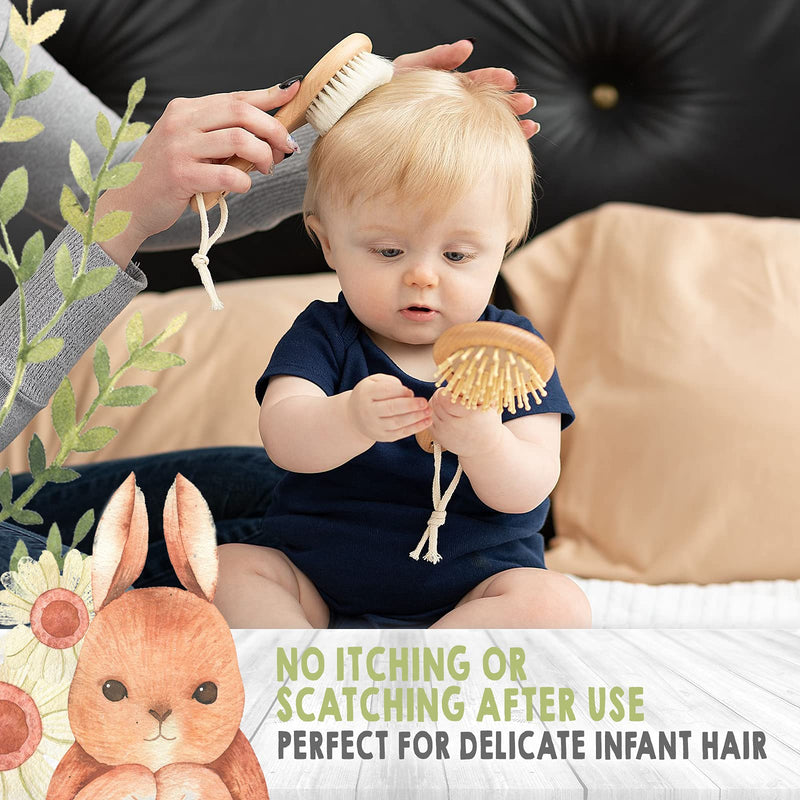 Baby Hair Brush and Baby Comb Set - Wooden Baby Brush with Soft Goat Bristle - Toddler Hair Brush Baby Brush and Comb Set - Baby Brush Set for Newborns - Infant Hair Brush, Cradle Cap (Round, Walnut) Round - NewNest Australia