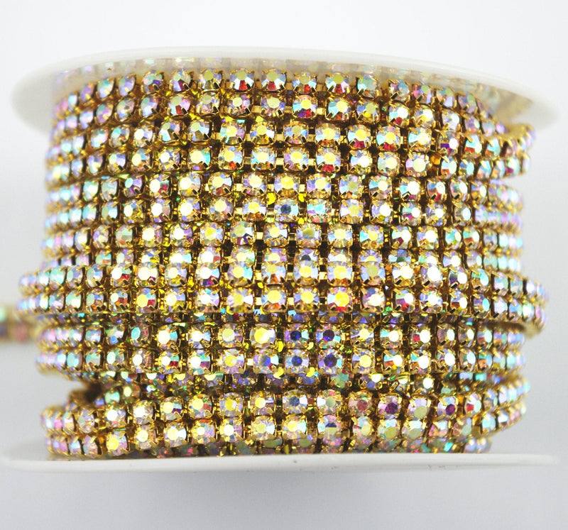 AEAOA 3 Feet 1 Yard 2 Rows Ss16 4mm Close Rhinestone Chain Trims Cup Chain Wedding Cake (Gold+AB Crystal) Gold+AB Crystal - NewNest Australia