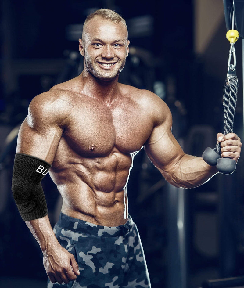 Blackrox Lumiorox Elbow Support For Men And Women Bodybuilding Sports Fitness Silicone Pad Left Right Double-Sided Compression Strength Sports Elbow Bandage (L, Black) - NewNest Australia