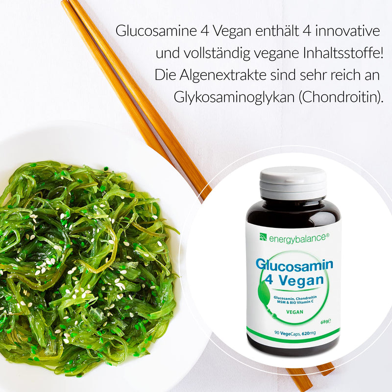 Glucosamine 4 Vegan 620 Mg Per Capsule - Four Vegan Ingredients In One For Well-Being: Glucosamine, Chondroitin, Msm (Methylsulfonylmethane) And Acerola Vitamin C - 90 Capsules - NewNest Australia