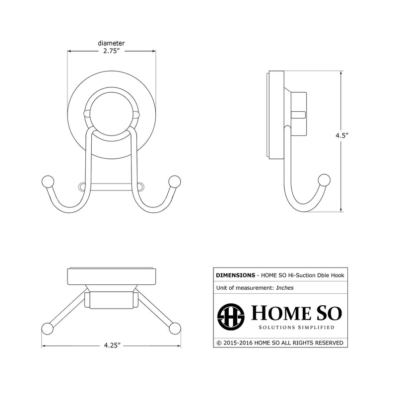 NewNest Australia - HOME SO Suction Cup Hooks for Shower, Bathroom, Kitchen, Glass Door, Mirror, Tile – Loofah, Towel, Coat, Bath Robe Hook Holder for Hanging up to 15 lbs – Rustproof Chrome Stainless Steel (2-Pack) 2 