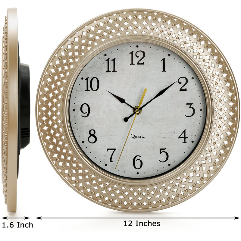 Coloch 12 Inch Round Classic Golden Wall Clock, Retro Silent Non-Ticking Quartz Clock Decorative Battery Operated Wall Clock for Home, Living Room, Bedroom, Classroom, Office, Easy to Read - NewNest Australia