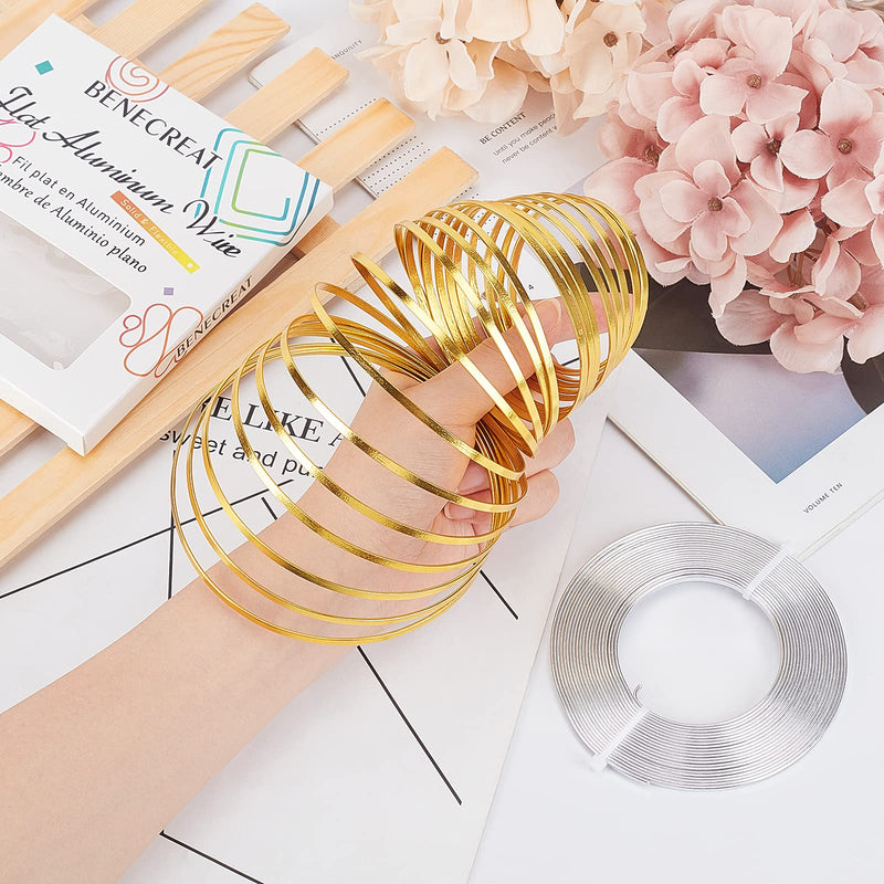 BENECREAT 2 Rolls 33 Feet Gold Sliver Flat Jewelry Craft Wire 3mm Wide Aluminum Wire for Bezel Jewelry Making, Sculpting, Armature Craft 2 Mixed Color - NewNest Australia