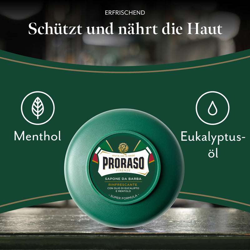 Proraso Shaving Soap including soap dish, refreshing and invigorating shaving soap for men with eucalyptus oil and menthol, Made in Italy, green, 150 ml (pack of 1) - NewNest Australia