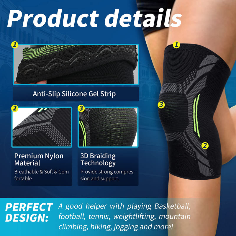DARLIS 2 Pack Knee Braces for Knee Pain Men Women - Knee Compression Sleeve Support, Non-Slip Knee Brace for Running, Gym, Workout - High Stretch Knee Pads for Meniscus, ACL,Joint Pain S(13.8"-16.5") - NewNest Australia