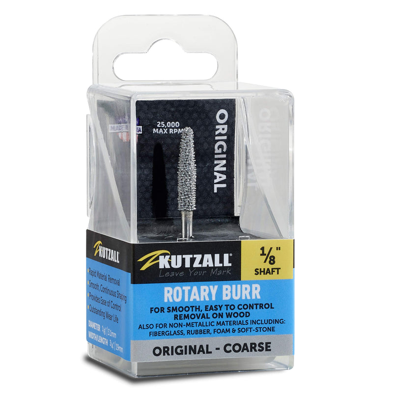 Kutzall Original Taper Rotary Burr, 1⁄8" Shaft, Coarse - Woodworking Attachment for Dremel, Foredom, DeWalt, Milwaukee. Abrasive Tungsten Carbide, 1⁄8" (3.1mm) Head Dia. X 7⁄8" (22.2mm) Length, T-18-E Original - Coarse - NewNest Australia