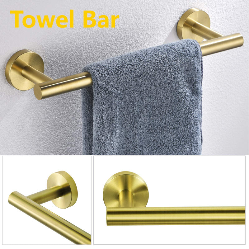 Nolimas 3-Pieces Brushed Gold Bathroom Hardware Set SUS304 Stainless Steel Round Wall Mounted Includes 12" Hand Towel Bar,Toilet Paper Holder,Robe Towel Hooks,Bathroom Accessories Kit - NewNest Australia