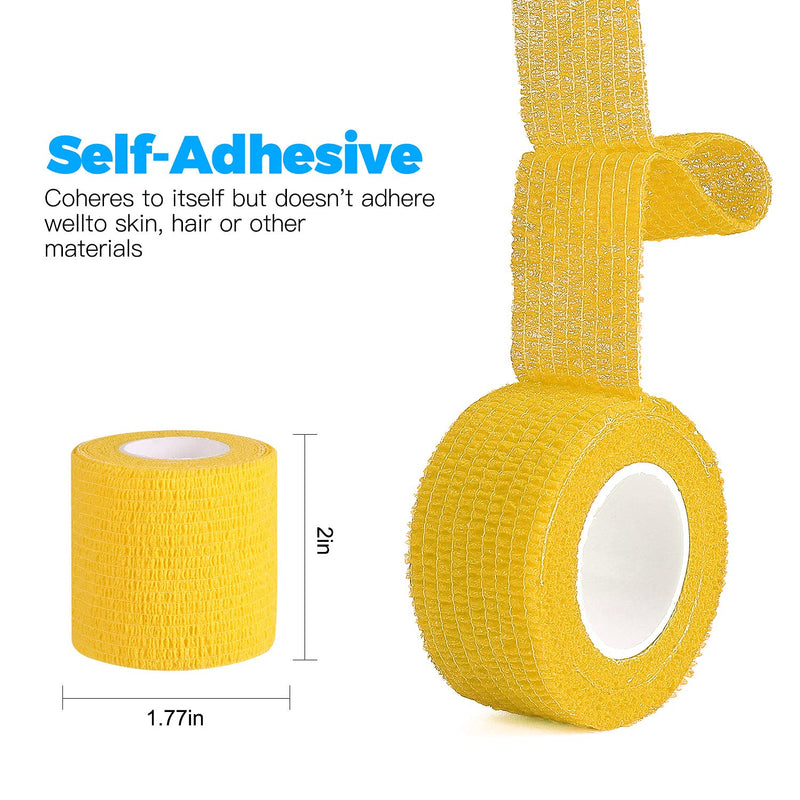 Bandage Wrap 8 Pack 2”x 5 Yards Self Adhesive Bandage Wrap Breathable Cohesive Bandage Wrap Rolls Athletic Elastic Self Adherent Wrap for Sports Injury ,Wrist, Knee, Ankle Sprains and Swelling(Yellow) Yellow 2 Inch (Pack of 8) - NewNest Australia