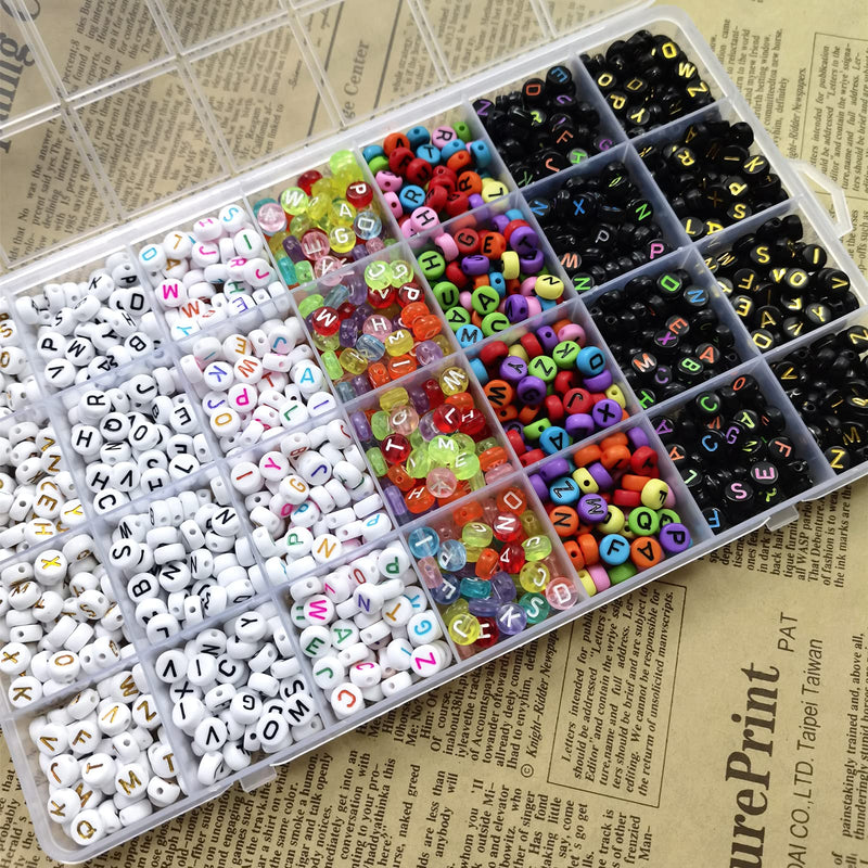 Amaney 1400 Pieces 7 Colors 4x7mm Round Acrylic Alphabet Letter Beads A-Z Mixed and Crystal Line for Jewelry Making - NewNest Australia