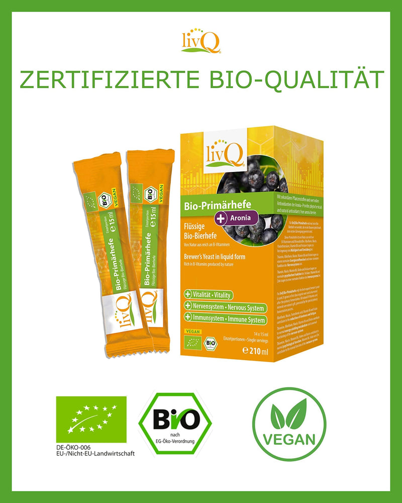 livQ Organic Primary Yeast Maca - Superfood Immune Booster I Organic Brewer's Yeast from Primary Fermentation with B Vitamins I Refreshing I Vegan & Lactose-Free I 210 ml - NewNest Australia