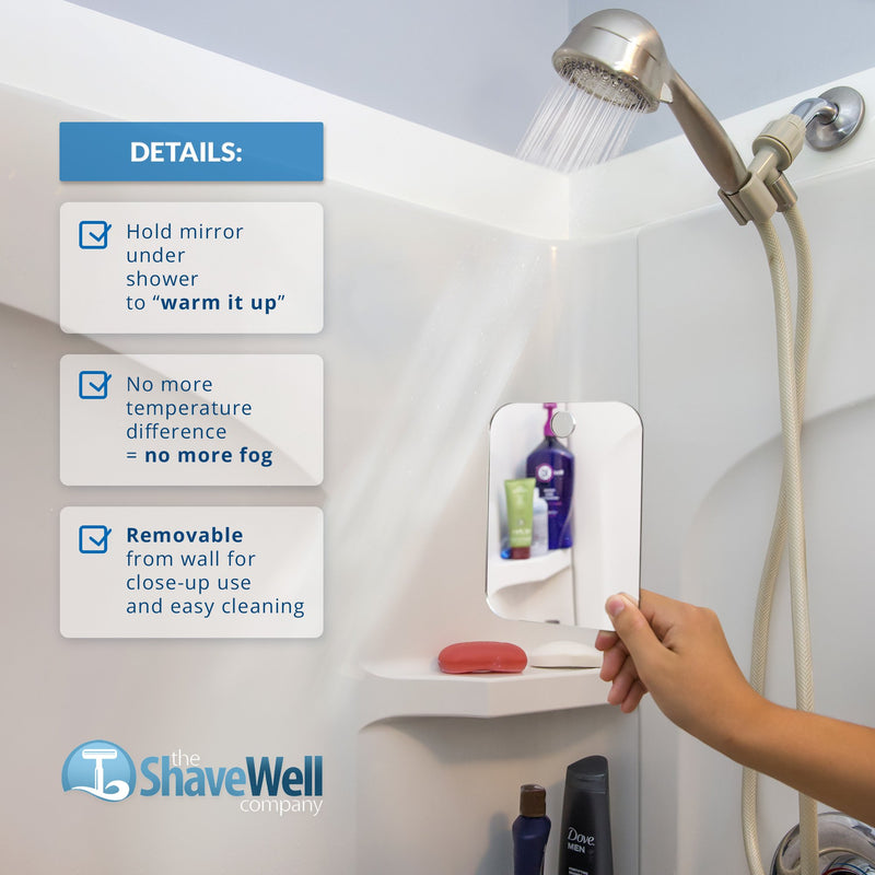 NewNest Australia - The Shave Well Company Deluxe Anti-Fog Shower Mirror | Fogless Bathroom Shaving Mirror | 33% Larger Than Original | Long-Lasting Removable Adhesive Hook Shave Well Deluxe Mirror 