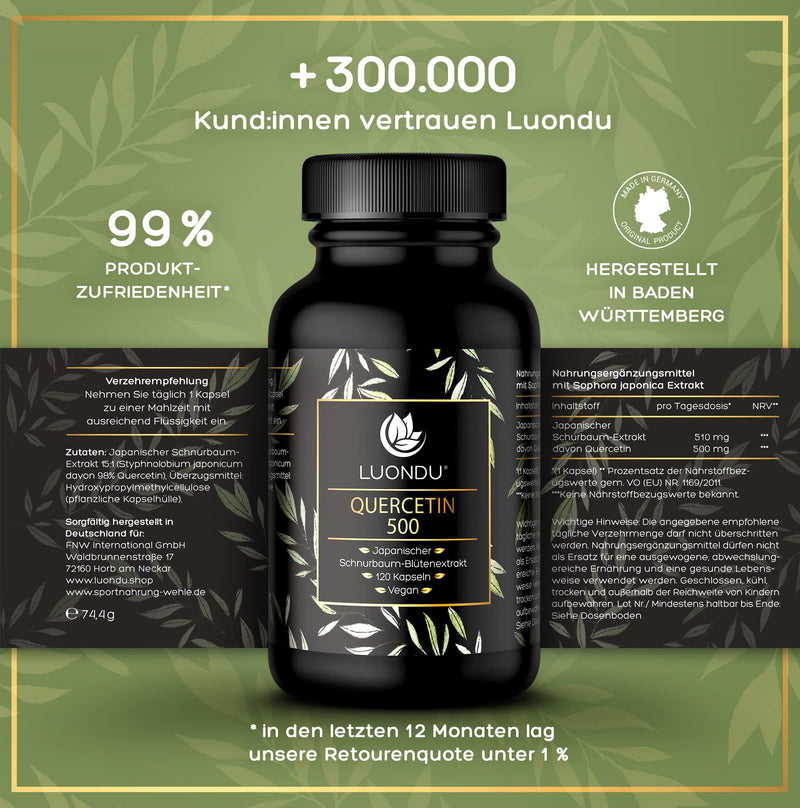 Quercetin 500Mg High Dose - 120 Quercetin Capsules Vegan - Premium Raw Material: Japanese String Tree Flower Extract - Quercetin High Dose - Laboratory Tested, High Dose & No Additives - NewNest Australia