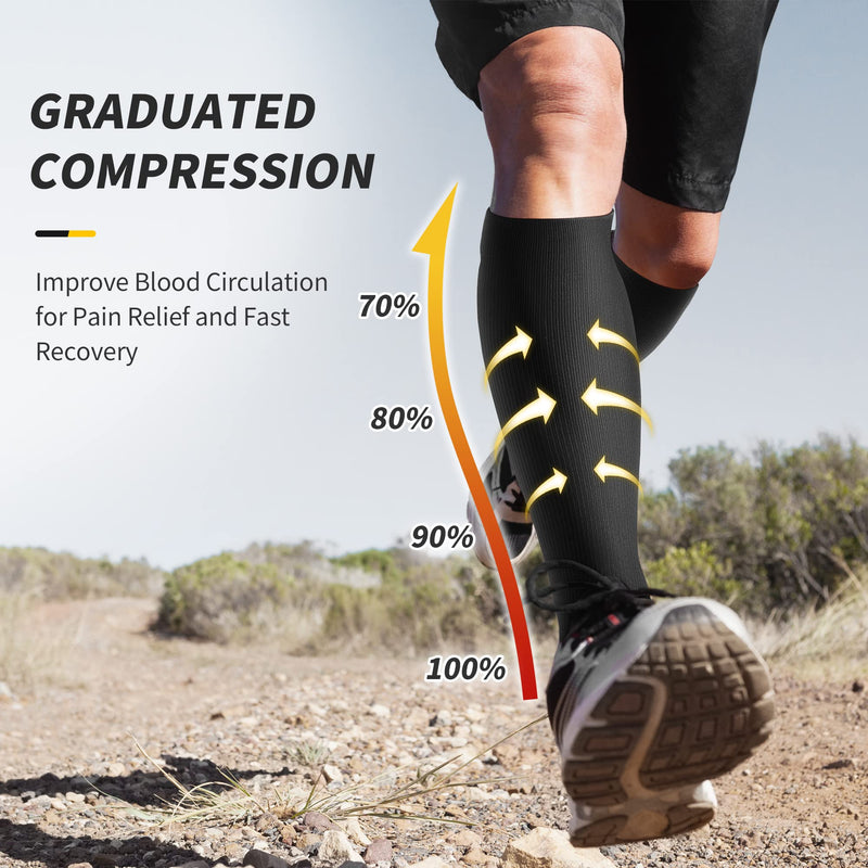 CAMBIVO 6 Pairs Compression Socks for Women & Men(15-20 mmHg), Flight Socks Support for Sports, Running, Cycling, Travel, Nurse, Maternity, Relieve Muscle Fatigue L-XL - NewNest Australia