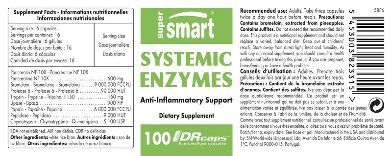 Systemic Enzymes - Strong Anti-Inflammatory Effect - 8 Enzymes | Pancreatin - Brommelain - Protease - Trypsin - Lipase - Papain - Peptidase - Chymotrypsin | Vegan - Drcaps‚Ñ - Supersmart - NewNest Australia