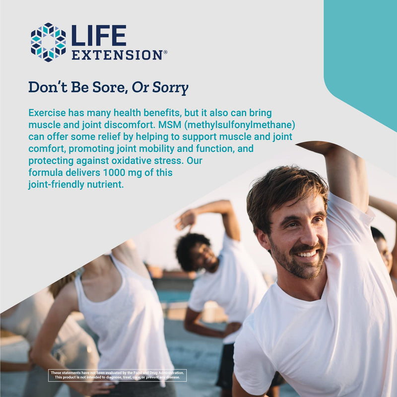 Life Extension MSM 1000 mg - Supports Healthy Joints & Cartilage, Preserves Mobility & Function - Relieves Discomfort - Gluten-Free, Non-GMO - 100 Capsules Standard Packaging - NewNest Australia