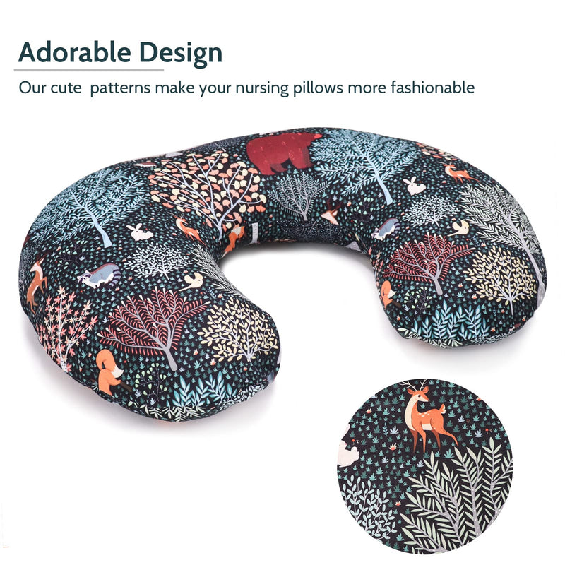 Baby Nursing Pillow Cover, Woodland Breastfeeding Pillow Slipcover Girls, Nursing Pillow Case for Newborn, Soft Fabric Fits Snug On Infant, Washable & Breathable, Animals Deer Rabbit Forest animals - NewNest Australia