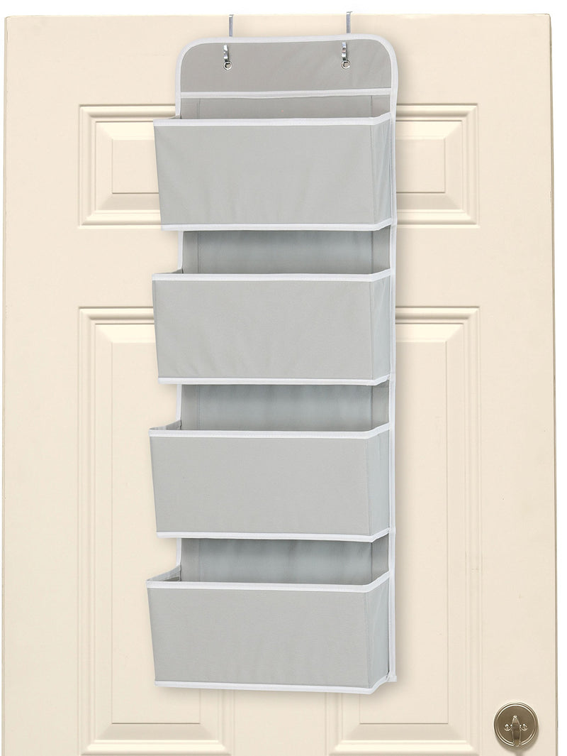 NewNest Australia - Simple Houseware 4 Pocket Over The Door Wall Mount Hanging Organizer, Grey Fabric 