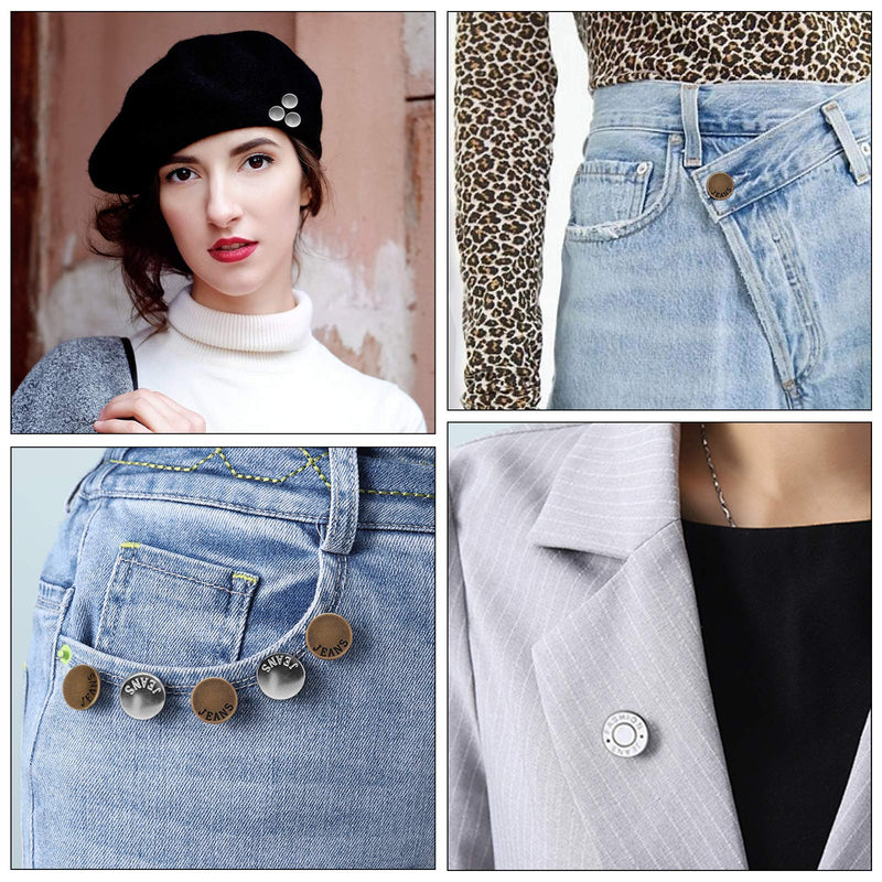 TOOVREN Upgraded 8 Sets Button Pins for Jeans Pants, No Sew Perfect Fit Jean Button Tightener Replacement Adjustable Reusable Metal Clips Snap Tack, Instant Reduce Too Big Pants Waist 8#A - NewNest Australia