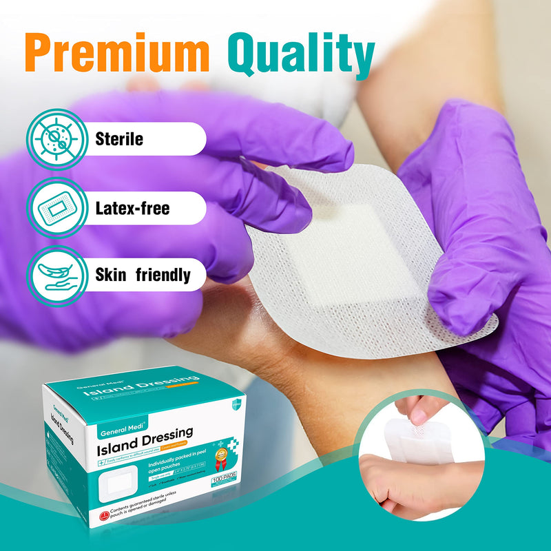 General Medi Sterile Island Dressing With Edged View, 100 Count, 6 X 7 Cm Gauze Pads, Wound Care Pad With Adhesive Edge, Sterile, Soft & Highly Absorbent Medical Grade Dressing Pad - NewNest Australia