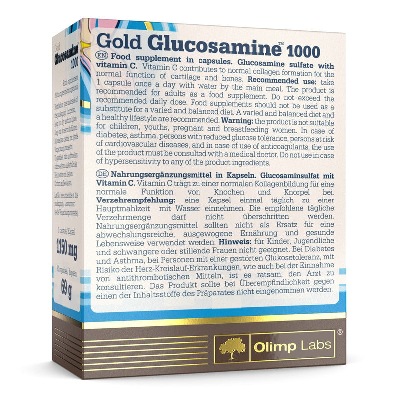 Olimp Labs - Glucosamine 1000 Gold Caps. Dietary supplement in capsule form with glucosamine sulfate and enriched with vitamin C (60 capsules) - NewNest Australia