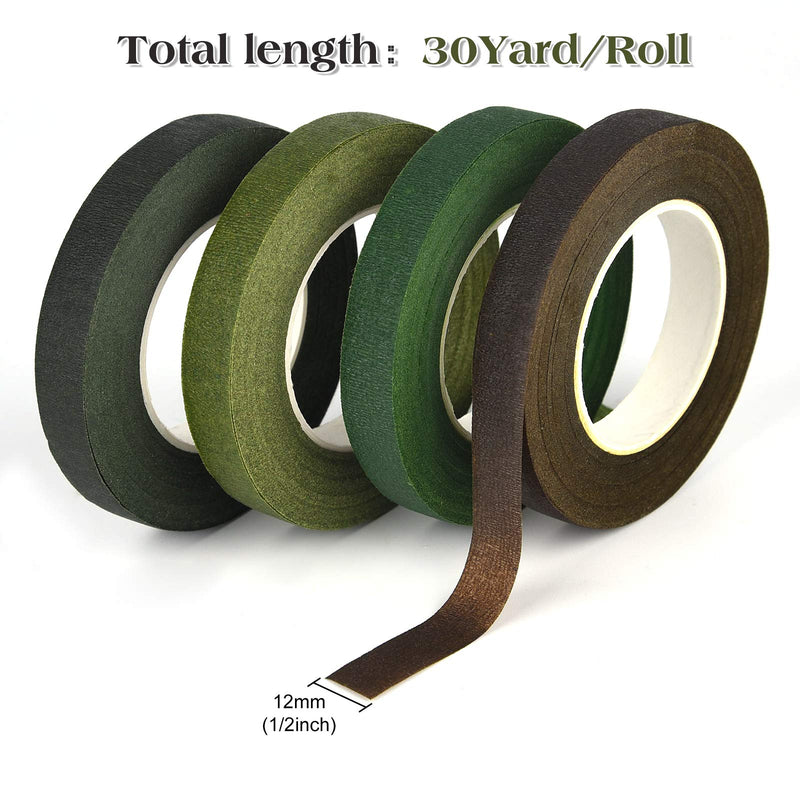 KUUQA 4 Rolls 1/2" Wide Floral Tapes for Bouquet Stem Wrapping and Floral Crafts,Wedding Bouquet,Dark Green,Light Green,Grass Green,Dark Brown Mix Color - NewNest Australia