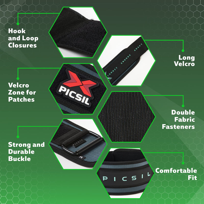 Picsil Weight Lifting Belt, Lumbar Support, Excellent For Squats, Clean, Lung, Deadlift, Thrusters, Adjustable Belt With Space For Patches, Comfortable Waist - NewNest Australia