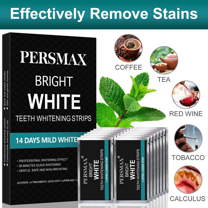 PERSMAX Teeth Whitening Strips, Non-Sensitive Teeth Whitener for Tooth Whitening, Non-Slip Dental Whitener Professional Helps to Remove Smoking Coffee Wine Stain, 14 Treatments 28 Strips - NewNest Australia